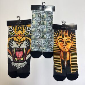 3 Pack Bundle Wear Your Life Men’s Crew Socks Pharaoh Money Tiger Fits Size 6-13